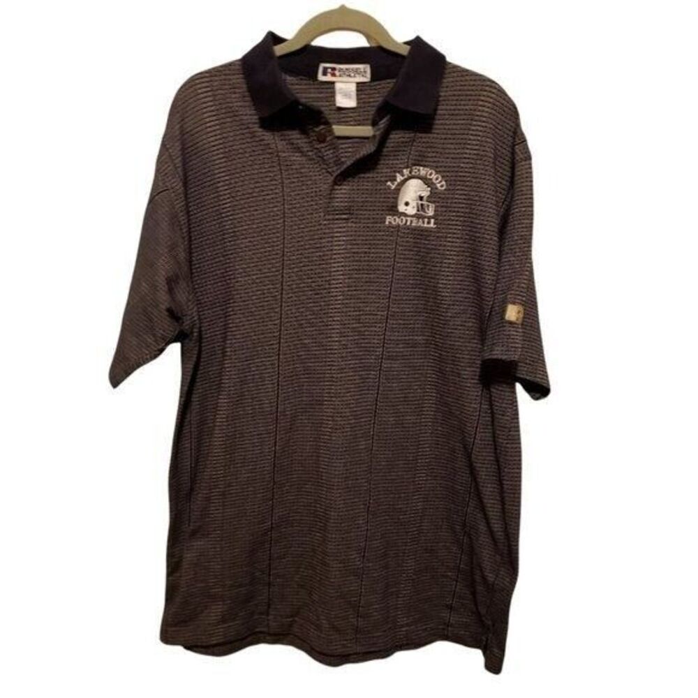 Russell Athletics Mens Sz L Blue  Geometric Short Sleeve Lakewood Football Polo